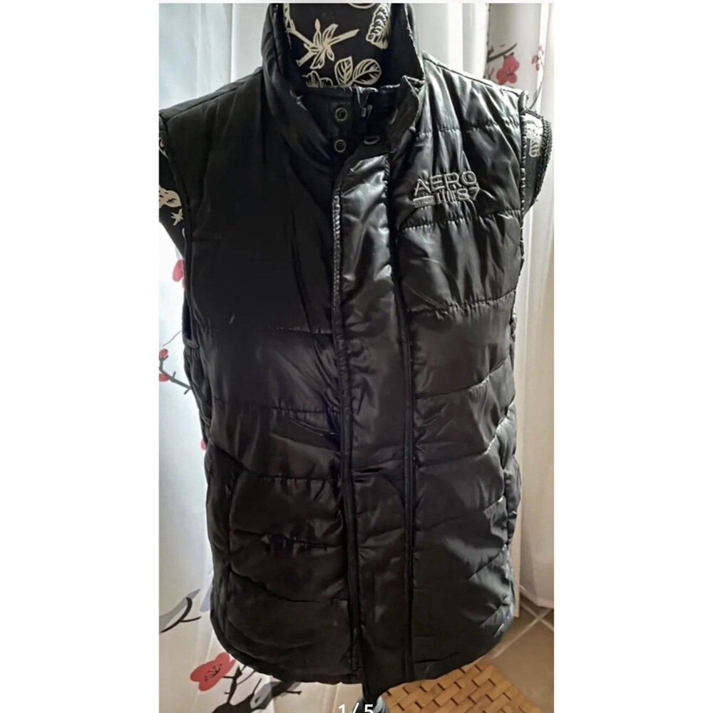 Aéropostale Aero 1987 Women’s Black Puffer Vest Full Zip Size S/P